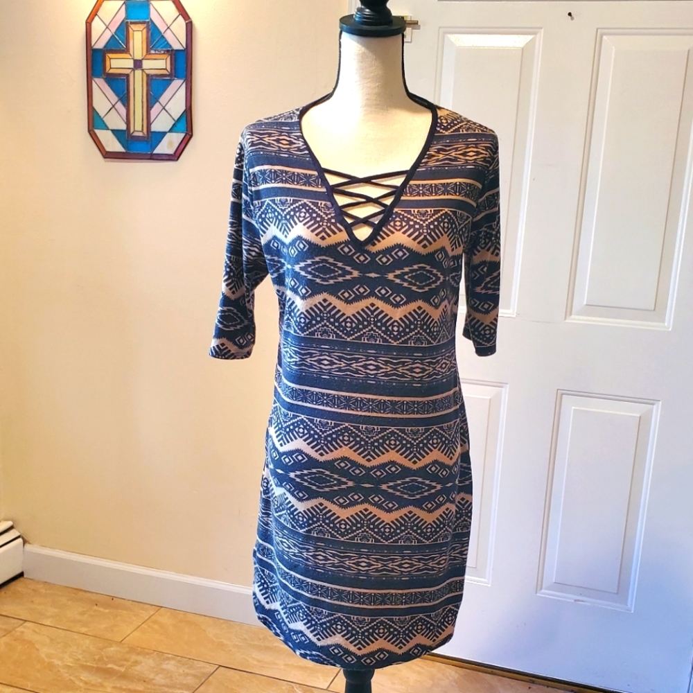 Krush Dress with Criss Cross Design Black & Brown Size L